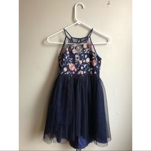 Girls Navy Floral beaded dress